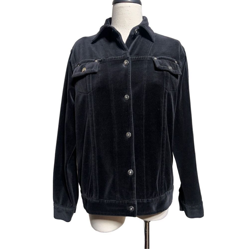 John A Black Velvet Jacket with Rhinestone Buttons Size M